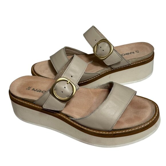 Naot Halvah Platform Wedge Sandal Womens 41 / 10 Ivory Leather Slide Comfort - Picture 2 of 5